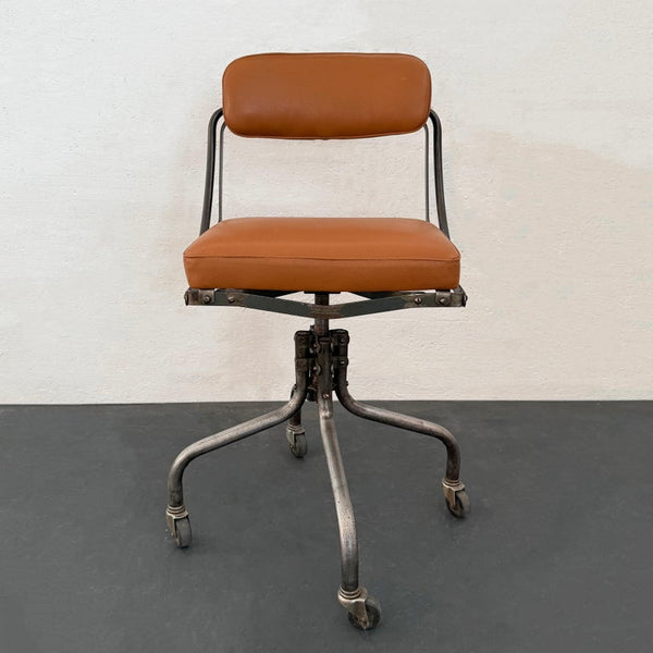 Vintage Leather DoMore Industrial Swivel Adjustable Rolling Desk