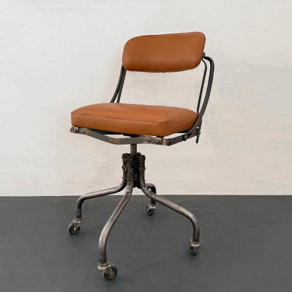 1930s DO/MORE・INDASTORIAL CHAIR USA Vintage Leather DoMore Industrial Swivel Adjustable Rolling Desk