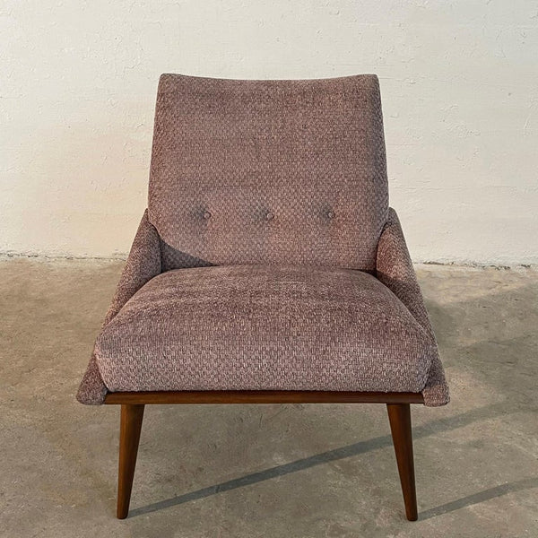 Mid-Century Modern Upholstered Walnut Slipper Chair By Kroehler