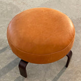 Modern Round Leather Bent Maple Swivel Ottoman