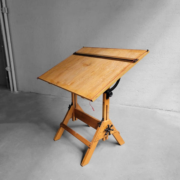 Vintage Midcentury Industrial Adjustable Maple Drafting Table – cityFoundry