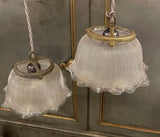 Industrial Ruffled Bell Holophane Glass Pendants Light