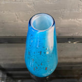 Gradient Blue Gold Fleck Murano Glass Vase, Tear Drop Shape