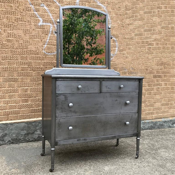 vintage metal dresser with mirror Brushed Steel and by Simmons – cityFoundry californiamade ONLY & SONS - Length:L34