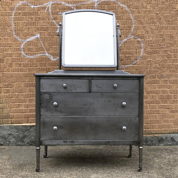 Vintage Brushed Steel Dresser and Mirror by Simmons – cityFoundry