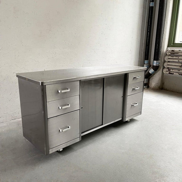 Vintage Industrial Brushed Steel Office Credenza Cabinet – cityFoundry Vintage Industrial Brushed Steel Office Credenza Cabinet – cityFoundry
