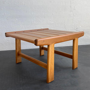 Hand Crafted Slat Elm Wood Side Table Ottoman