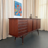 Scandinavian Modern Teak Sideboard Credenza With Pull-Out Tray