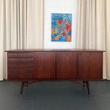 Scandinavian Modern Teak Sideboard Credenza With Pull-Out Tray