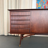 Scandinavian Modern Teak Sideboard Credenza With Pull-Out Tray