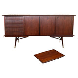 Scandinavian Modern Teak Sideboard Credenza With Pull-Out Tray
