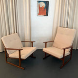 Danish Modern Lattice Back Partner Lounge Chairs By Ib Kofod-Larsen For Selig