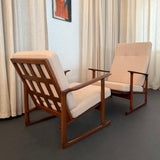 Danish Modern Lattice Back Partner Lounge Chairs By Ib Kofod-Larsen For Selig