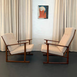 Danish Modern Lattice Back Partner Lounge Chairs By Ib Kofod-Larsen For Selig