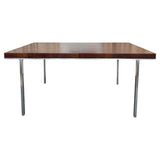 Swiss Mid-Century Modern Burl Walnut Chrome Extension Dining Table, John Stuart
