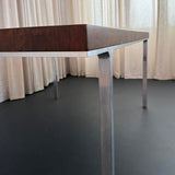 Swiss Mid-Century Modern Burl Walnut Chrome Extension Dining Table, John Stuart