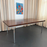 Swiss Mid-Century Modern Burl Walnut Chrome Extension Dining Table, John Stuart