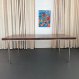 Swiss Mid-Century Modern Burl Walnut Chrome Extension Dining Table, John Stuart