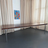 Swiss Mid-Century Modern Burl Walnut Chrome Extension Dining Table, John Stuart