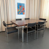 Swiss Mid-Century Modern Burl Walnut Chrome Extension Dining Table, John Stuart