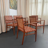 Mid-Century Modern Woven Leather Mahogany Dining Armchairs