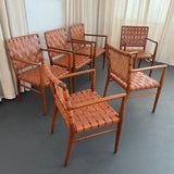 Mid-Century Modern Woven Leather Mahogany Dining Armchairs