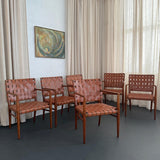 Mid-Century Modern Woven Leather Mahogany Dining Armchairs