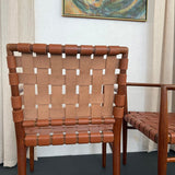 Mid-Century Modern Woven Leather Mahogany Dining Armchairs