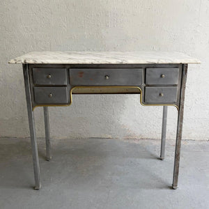 Early 20th Century Brushed Steel And Marble Writing Desk Vanity