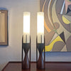 Mid-Century Walnut Milk Glass Cylinder Table Lamps By Byron Botker For Modeline