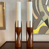 Mid-Century Walnut Milk Glass Cylinder Table Lamps By Byron Botker For Modeline