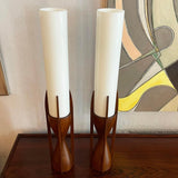Mid-Century Walnut Milk Glass Cylinder Table Lamps By Byron Botker For Modeline