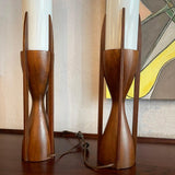 Mid-Century Walnut Milk Glass Cylinder Table Lamps By Byron Botker For Modeline