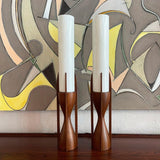 Mid-Century Walnut Milk Glass Cylinder Table Lamps By Byron Botker For Modeline