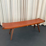 Mid-Century Modern Style Custom Leather And Walnut Bench