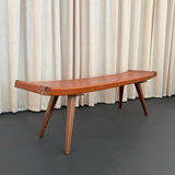 Mid-Century Modern Style Custom Leather And Walnut Bench