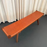 Mid-Century Modern Style Custom Leather And Walnut Bench