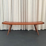 Mid-Century Modern Style Custom Leather And Walnut Bench