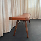 Mid-Century Modern Style Custom Leather And Walnut Bench