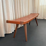Mid-Century Modern Style Custom Leather And Walnut Bench