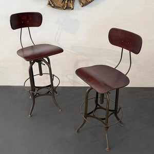 Pair Of Industrial Adjustable Drafting Stools By Toledo Metal Furniture Co