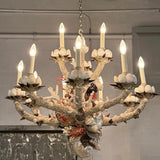 Grand French Hand-Crafted Grotto Nautical Multi-Stem Coral Shell Chandelier