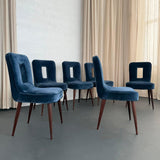 Set Of Six Hollywood Regency Blue Velvet Dining Chairs By Ernst Schwadron