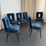 Set Of Six Hollywood Regency Blue Velvet Dining Chairs By Ernst Schwadron