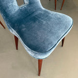 Set Of Six Hollywood Regency Blue Velvet Dining Chairs By Ernst Schwadron
