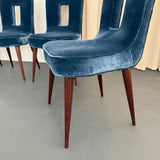 Set Of Six Hollywood Regency Blue Velvet Dining Chairs By Ernst Schwadron