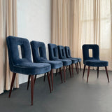 Set Of Six Hollywood Regency Blue Velvet Dining Chairs By Ernst Schwadron