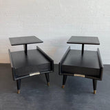 Mid-Century Modern Ebonized Stepped End Tables By Gordon's Furniture