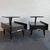 Mid-Century Modern Ebonized Stepped End Tables By Gordon's Furniture