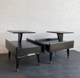 Mid-Century Modern Ebonized Stepped End Tables By Gordon's Furniture